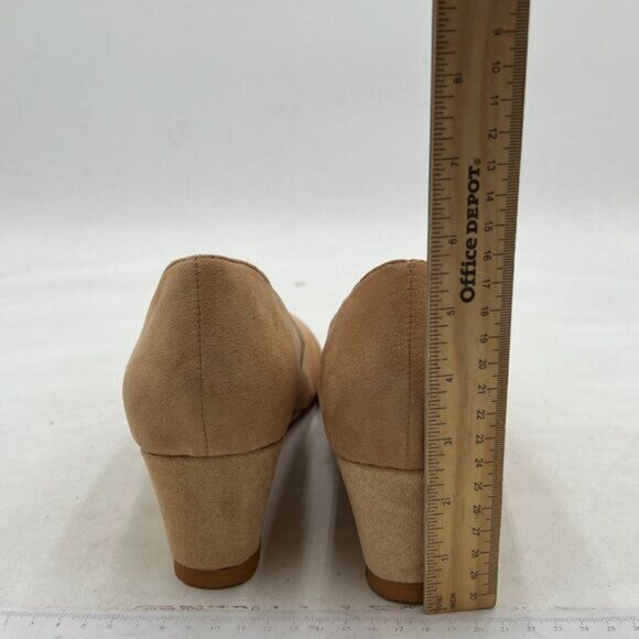 YDN Nude Almond Toe Slip on Pump Wedge Low Heels Date Office Shoes - Picture 5 of 8
